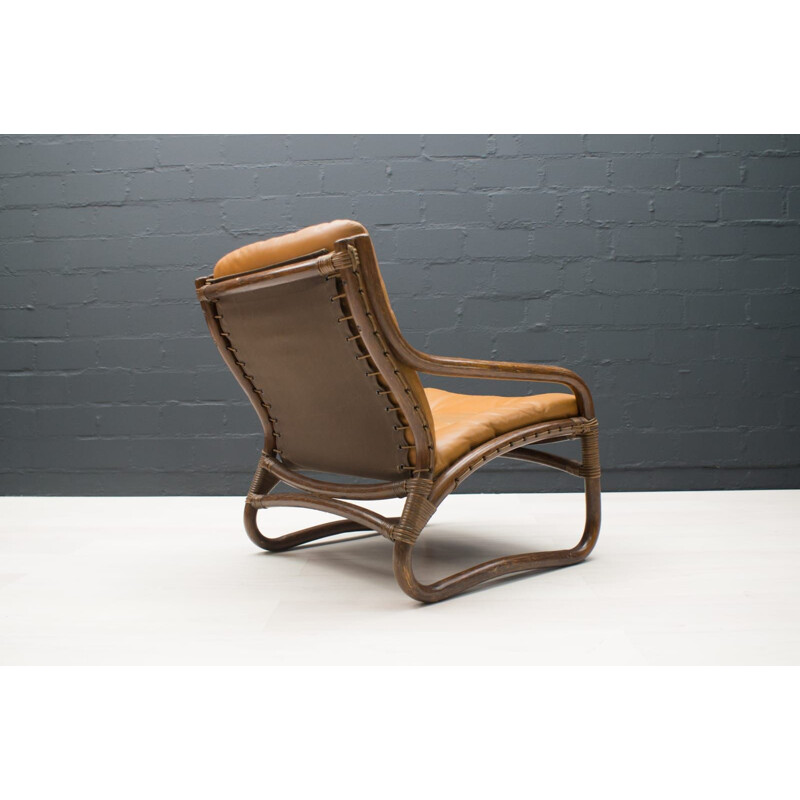 Vintage Bamboo, Rattan, and Leather Armchair,Italian 1960s