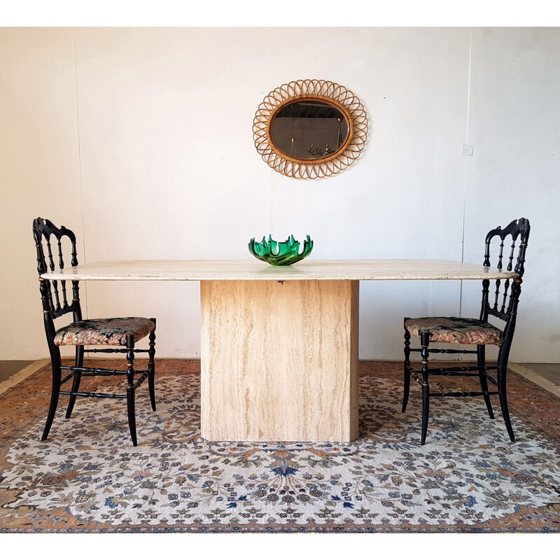 Vintage Rectangular travertine dining table, 1970s