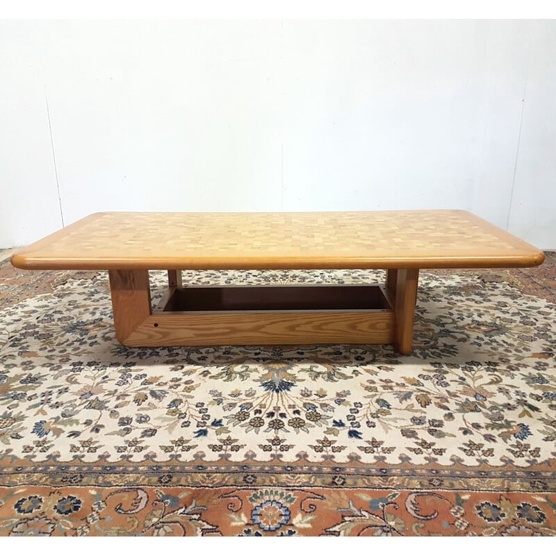 Vintage oak mosaic coffee table,Scandinavian  1960s
