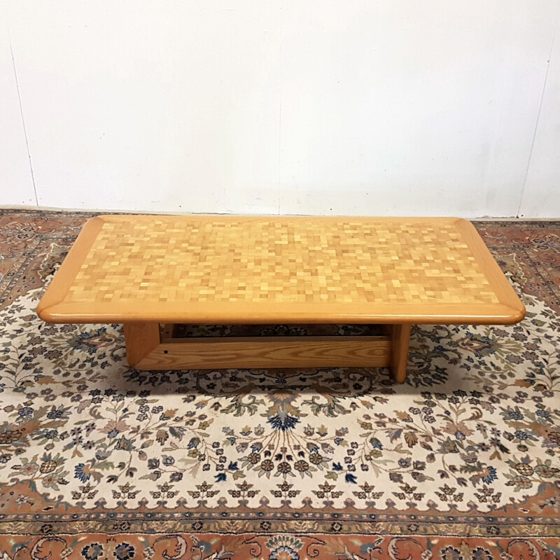 Vintage oak mosaic coffee table,Scandinavian  1960s