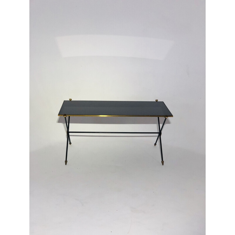 Vintage coffee table Metal and black opaline