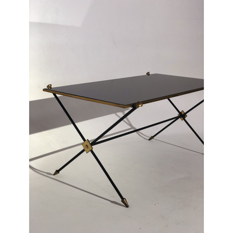 Vintage coffee table Metal and black opaline