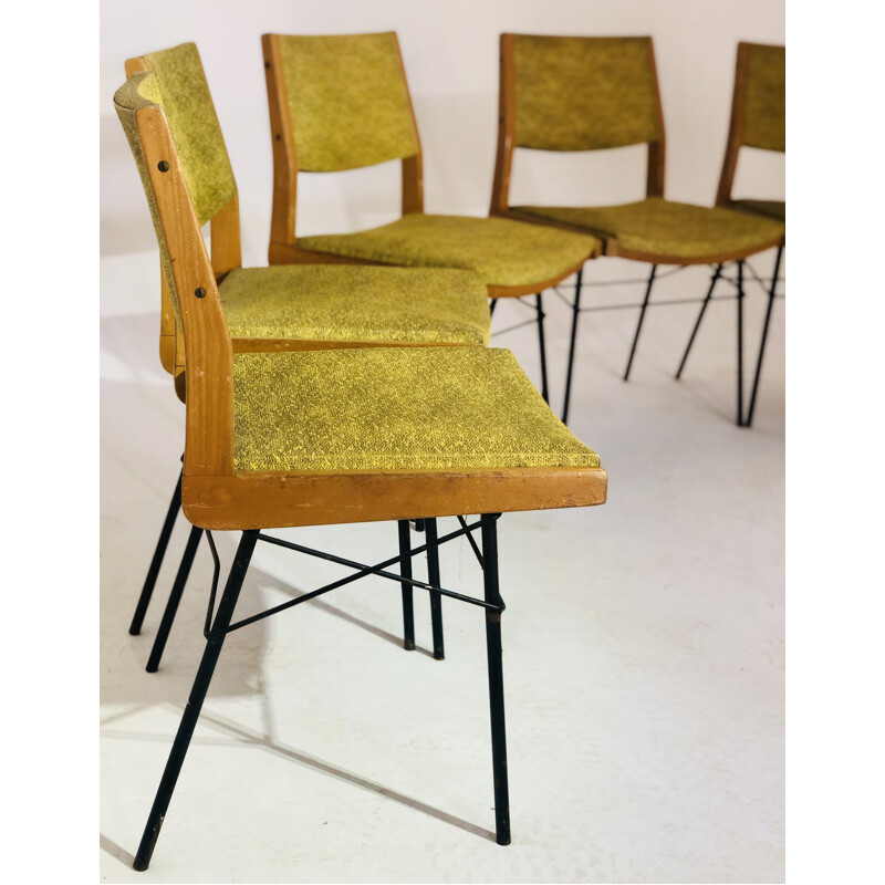 Suite de 6 chaises vintage en skaï jaune