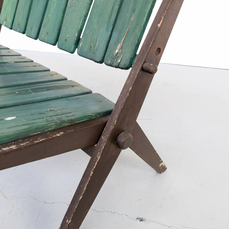 Vintage foldable wooden slatted bench 1950s