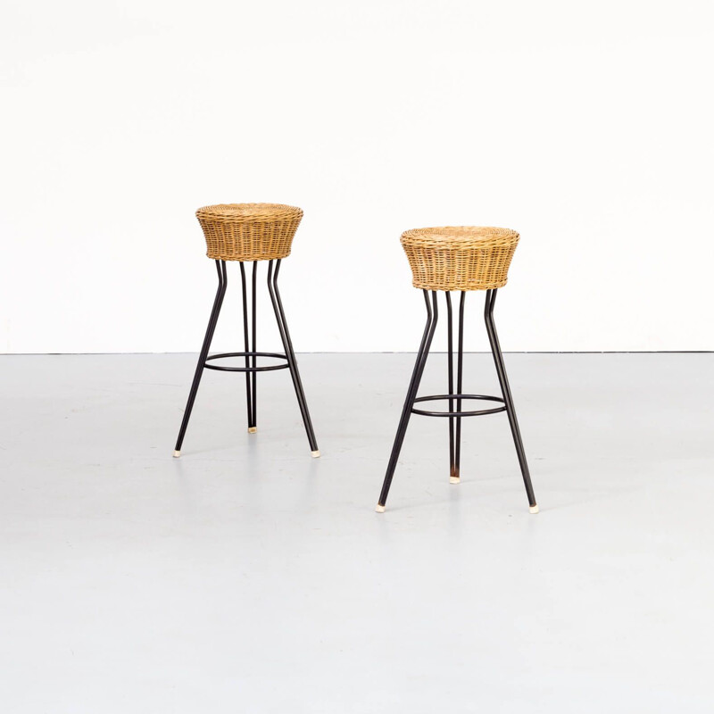 Pair of Vintage Wicker stool for Rohe Noordwolde 1960s