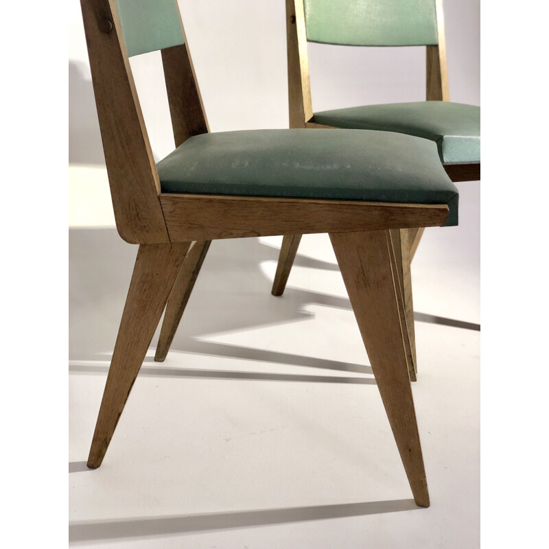 Paire de chaises vintage en skaï et bois 