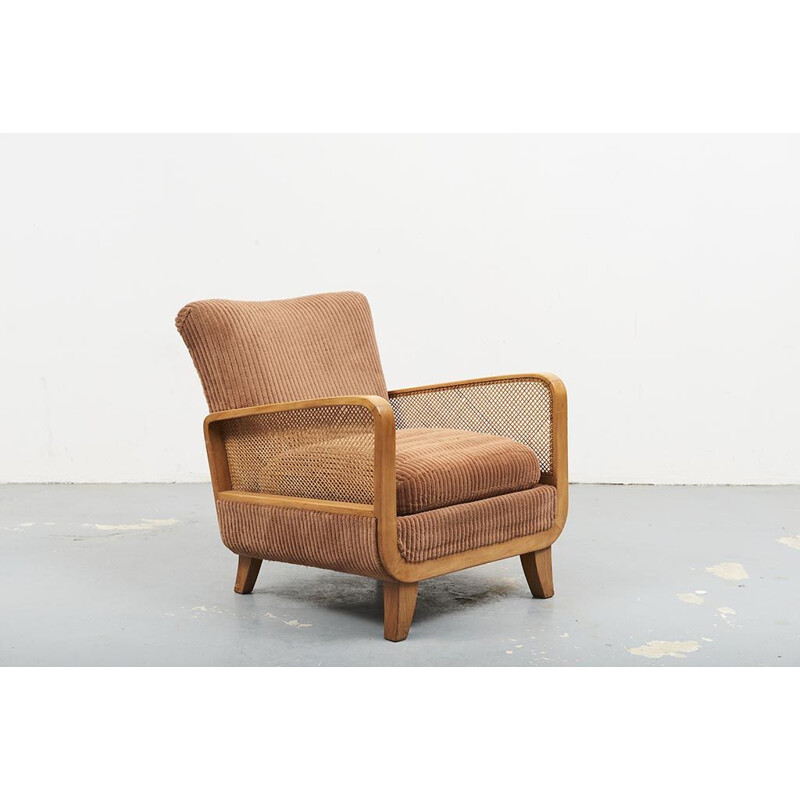 Fauteuil vintage canné Art Déco 1960