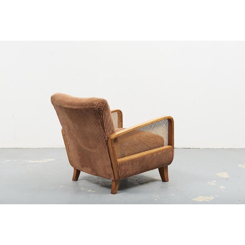 Fauteuil vintage canné Art Déco 1960