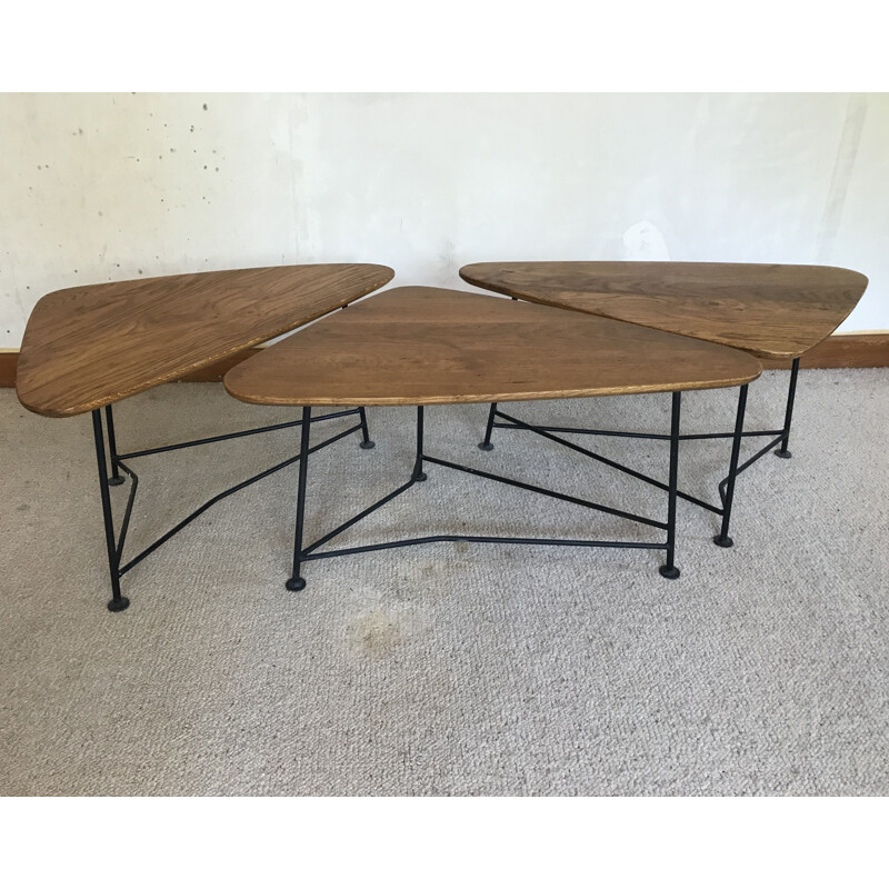 Suite de 3 tables basses vintage de forme libre