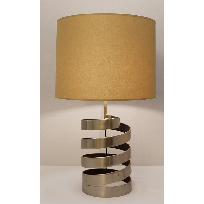 Pair of table lamps with vintage helical base in brushed steel, France 1970