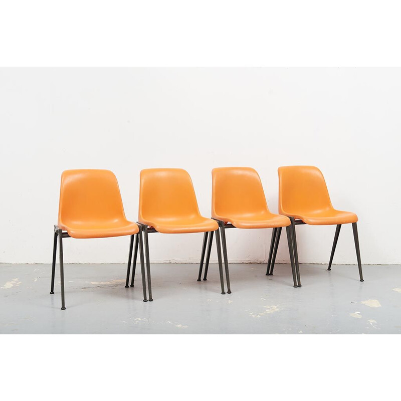 Vintage Presikhaaf Chairs in Orange plastic and Grey legs