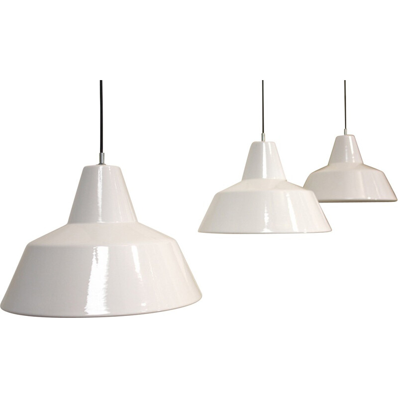 Danish Louis Poulsen hanging lamp in white enamelled steel - 1960s