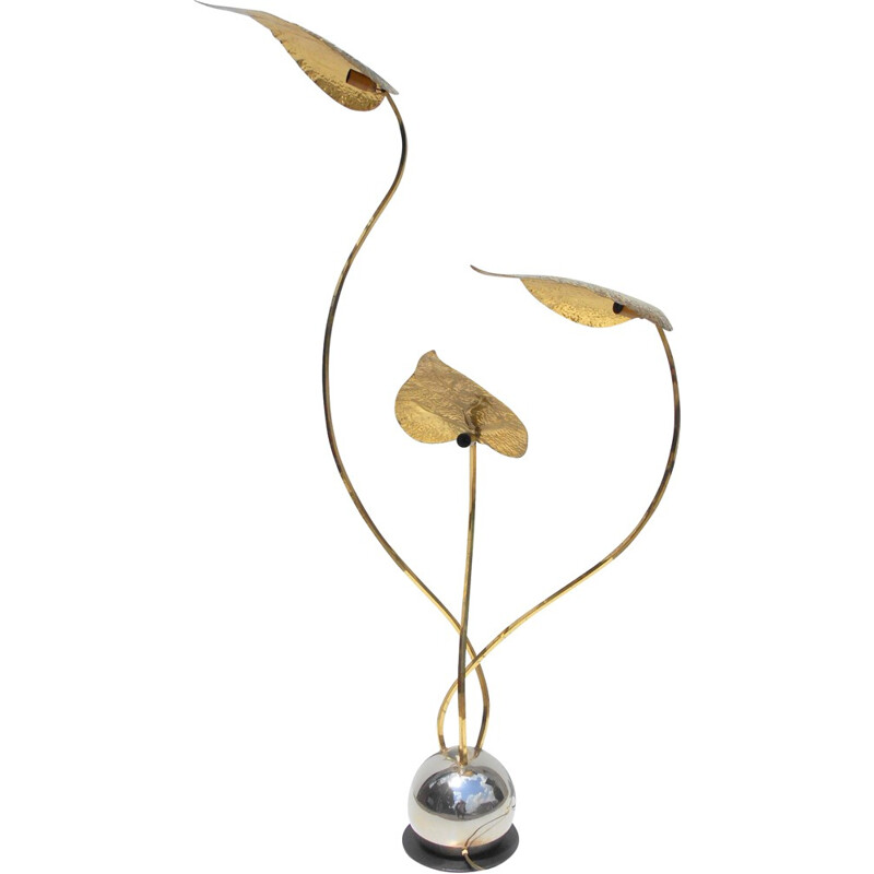 Italian floor lamp with leaves in brass, Tommaso BARBI - 1970s