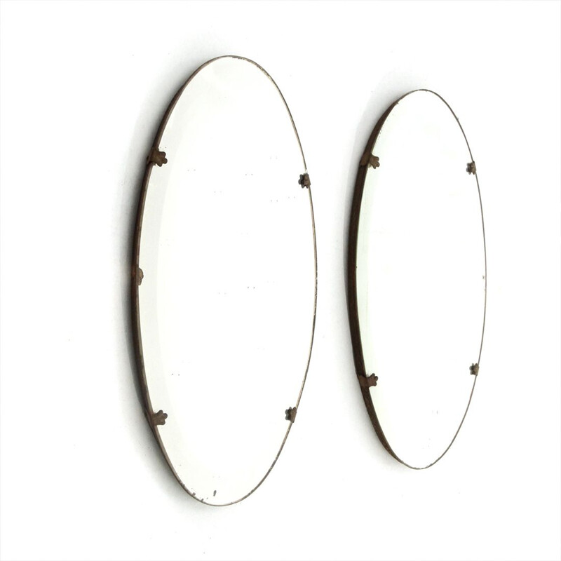Paire de miroirs vintage ovales , Italie 1920