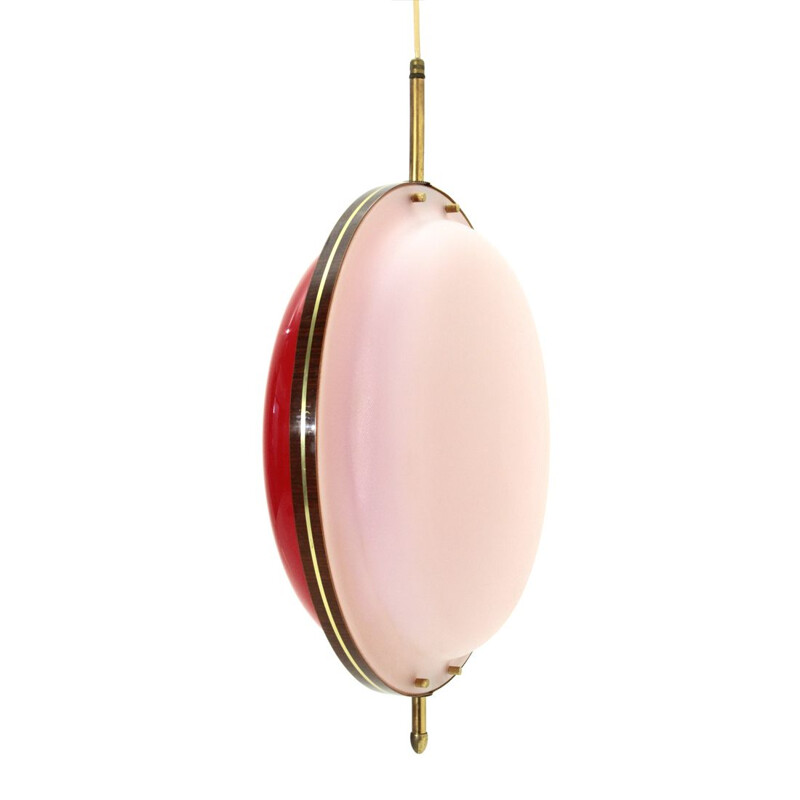 Vintage Pendant lamp in red plastic and brass by Vicentina Plastiche, 1950s