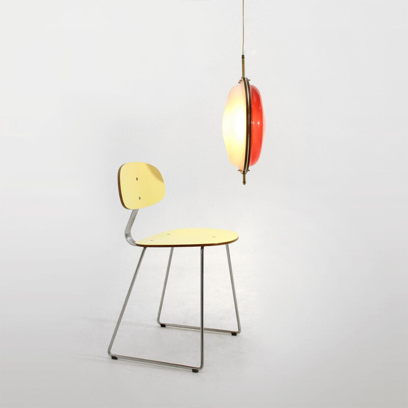Vintage Pendant lamp in red plastic and brass by Vicentina Plastiche, 1950s