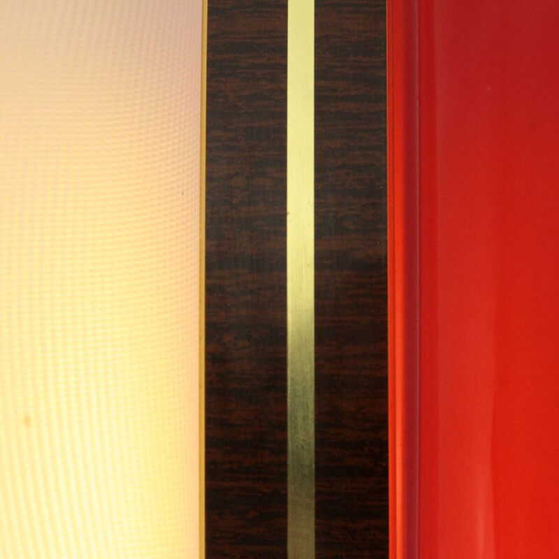 Vintage Pendant lamp in red plastic and brass by Vicentina Plastiche, 1950s