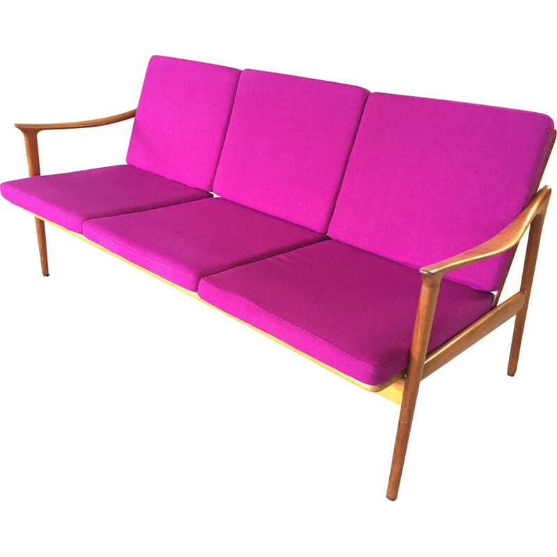 Scandinavian Vatne 3 seater bench in teak and fabric, Frédrik KAYSER - 1960s