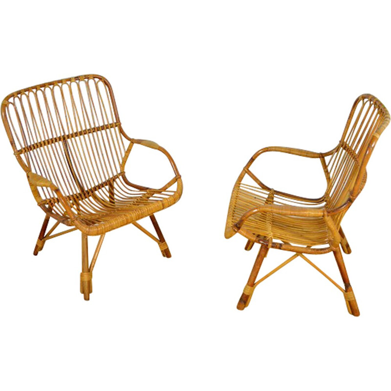 Mid-century pair of armchairs in rattan - 1960s