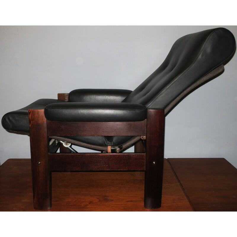 Vintage Black Leather Danish Recliner Chair