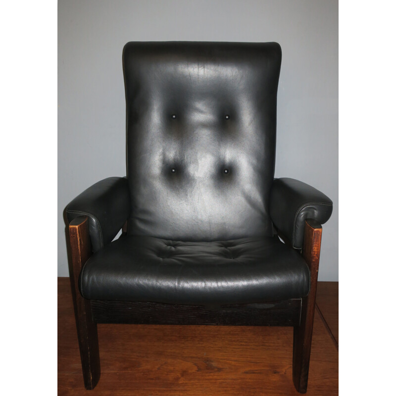 Vintage Black Leather Danish Recliner Chair