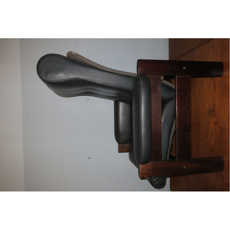 Vintage Black Leather Danish Recliner Chair
