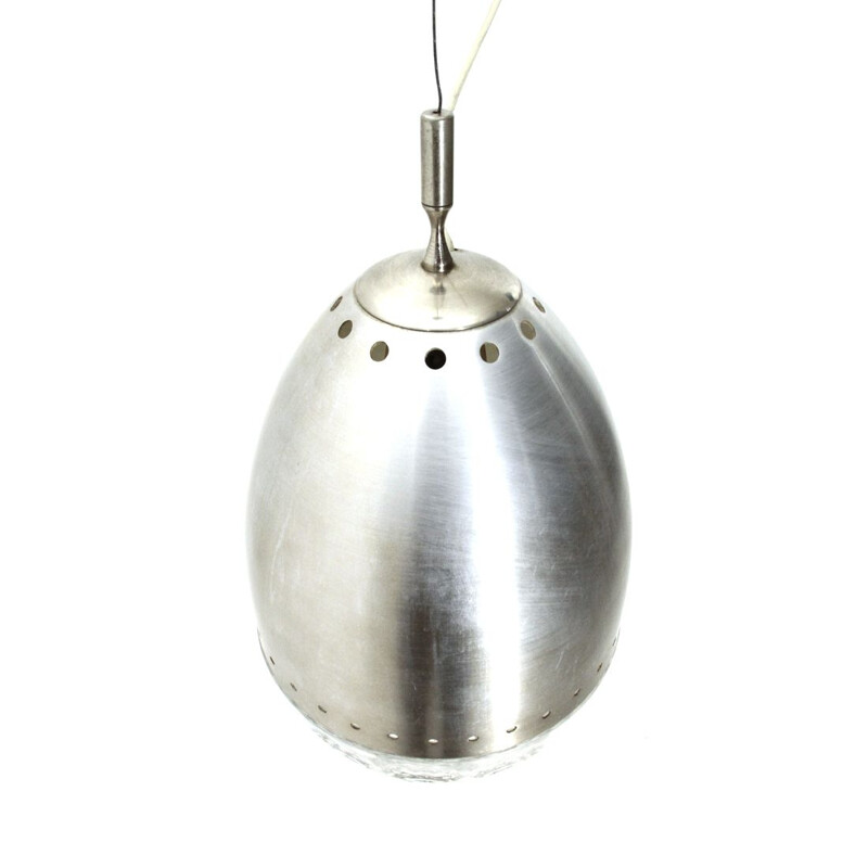 Vintage Pendant lamp in brushed metal and glass, Italian 1960s