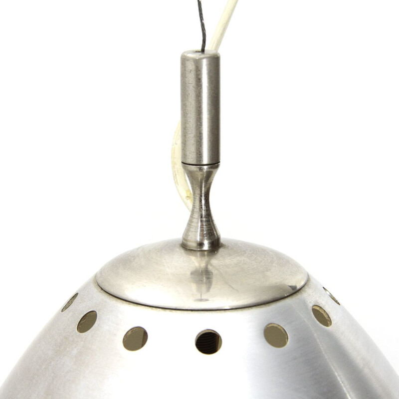 Vintage Pendant lamp in brushed metal and glass, Italian 1960s