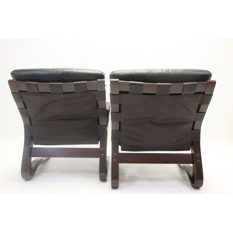 Pair of Vintage Kengu lounge chairs Leather by Elsa & Nordahl Solheim for Rybo Rykken & Co