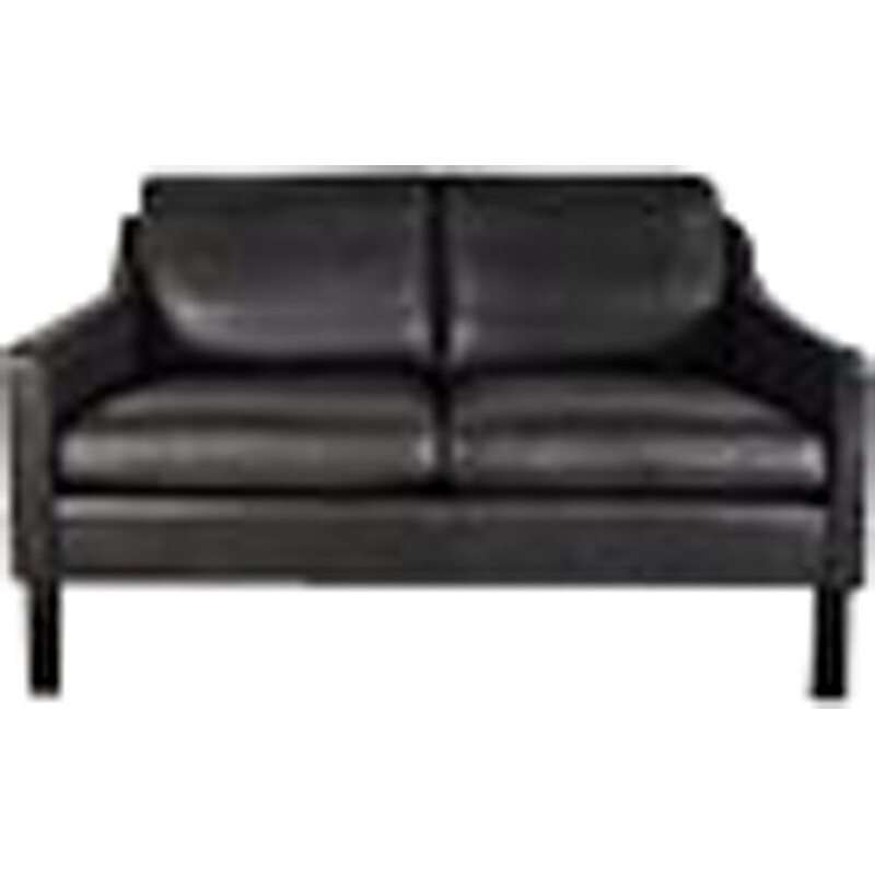 Mid Century Black Leather Love Seat Danish