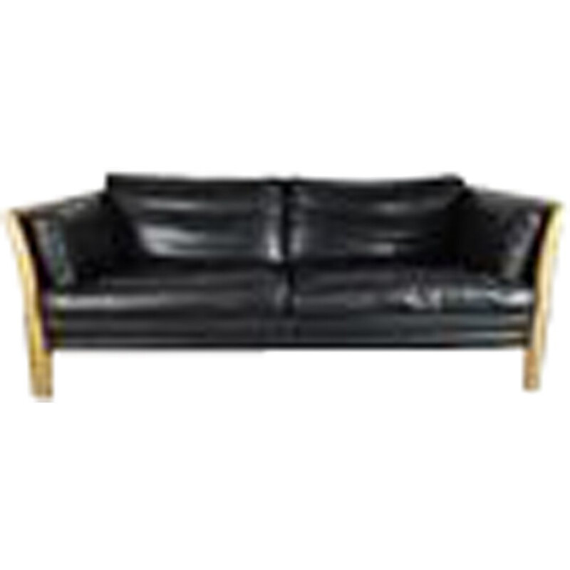 Vintage Black Leather 2 And Half Seater Sofa Danish