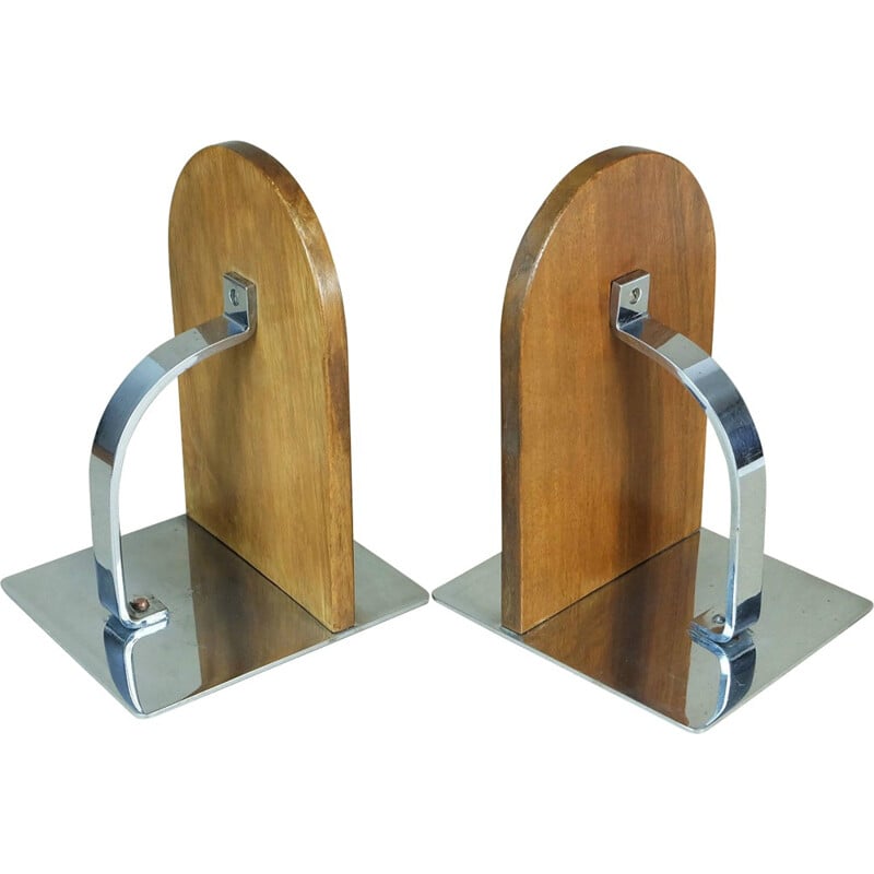 Ruppel Geschützt set of two bookends in wood and metal, Marianne BRANDT - 1930s