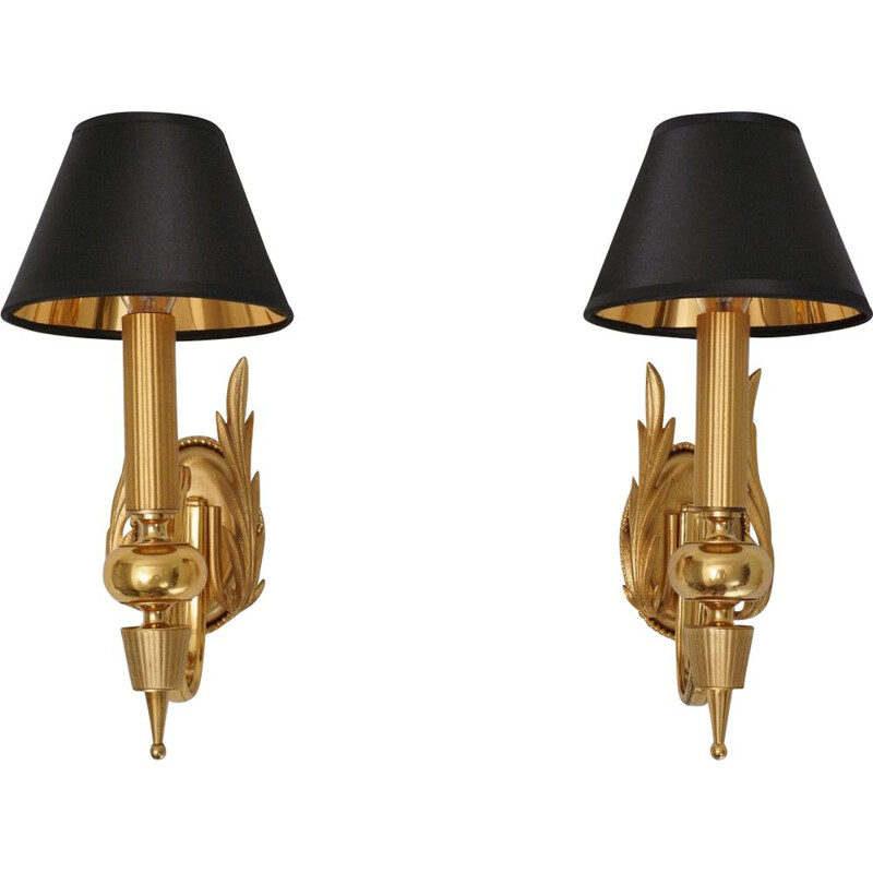 Pair of Vintage Sciolari wall lights gilt brass Neoclassical, Italian 1970’s