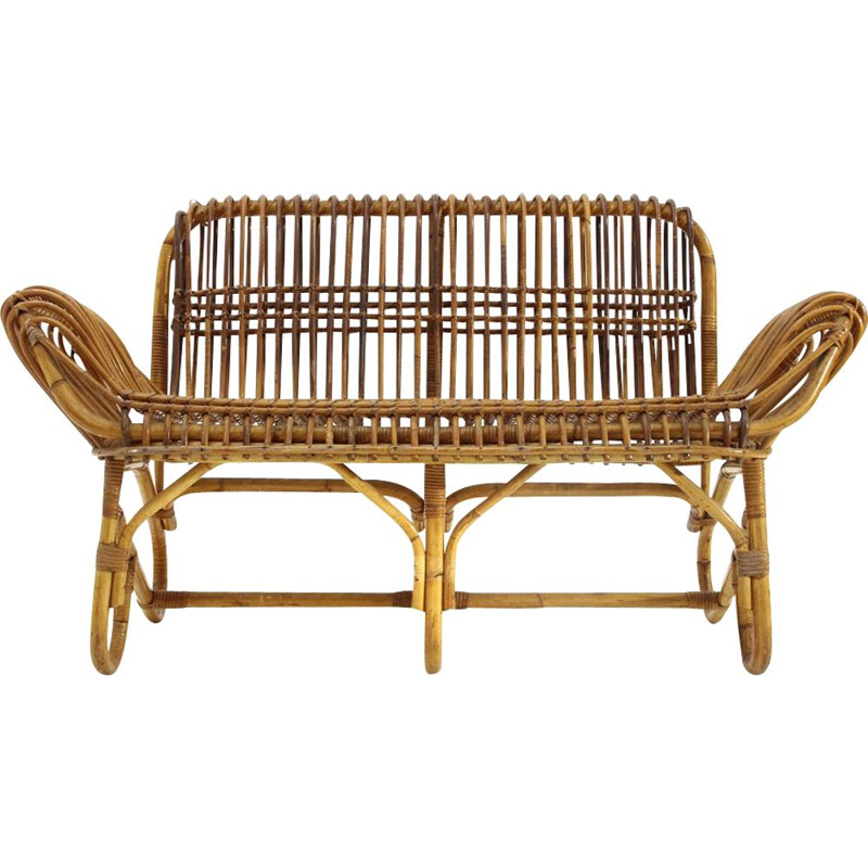 Vintage sofa 2 seater rattan italian 1950