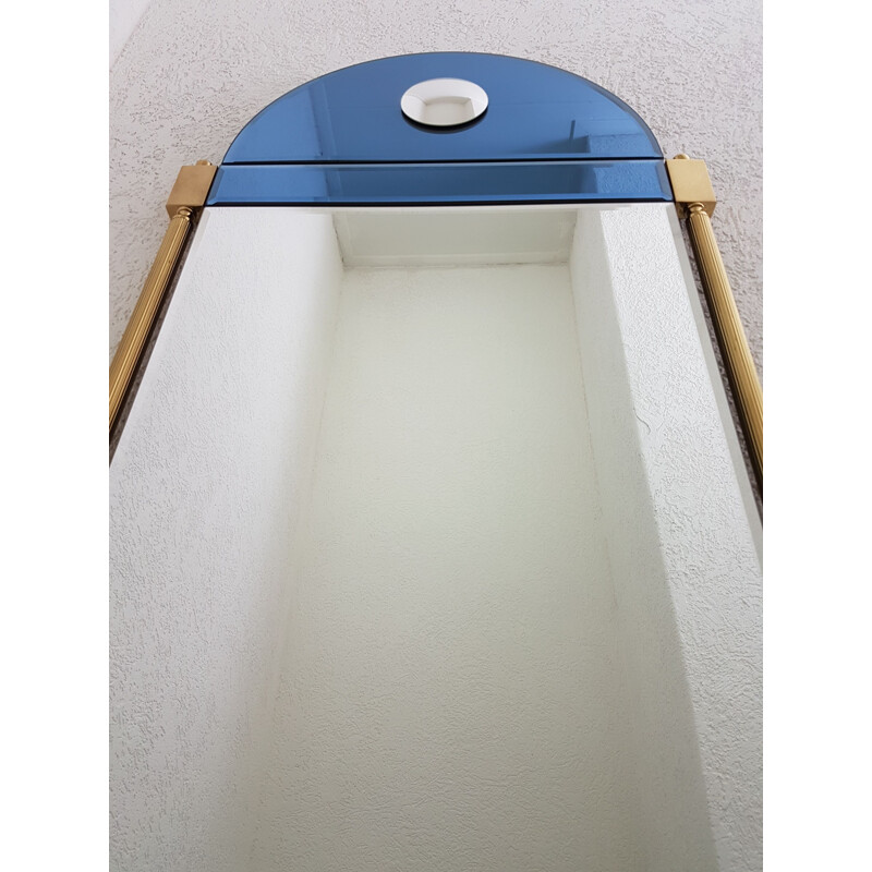 Large vintage brass mirror with blue & clear mirror glass by Schöninger, Neoclassical 1970s