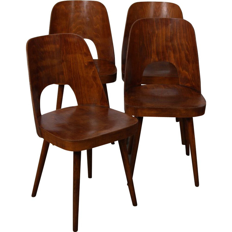 Lot de 4 chaises en bois par Oswald Haerdtl pour Ton, 1960