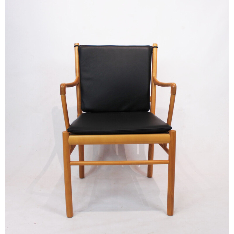 Vintage Armchair, model PJ-301, in cherry wood and with cushions of black leatherby Ole Wanscher and PJ Furniture 1960s