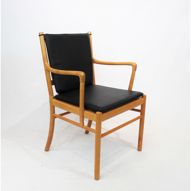 Vintage Armchair, model PJ-301, in cherry wood and with cushions of black leatherby Ole Wanscher and PJ Furniture 1960s