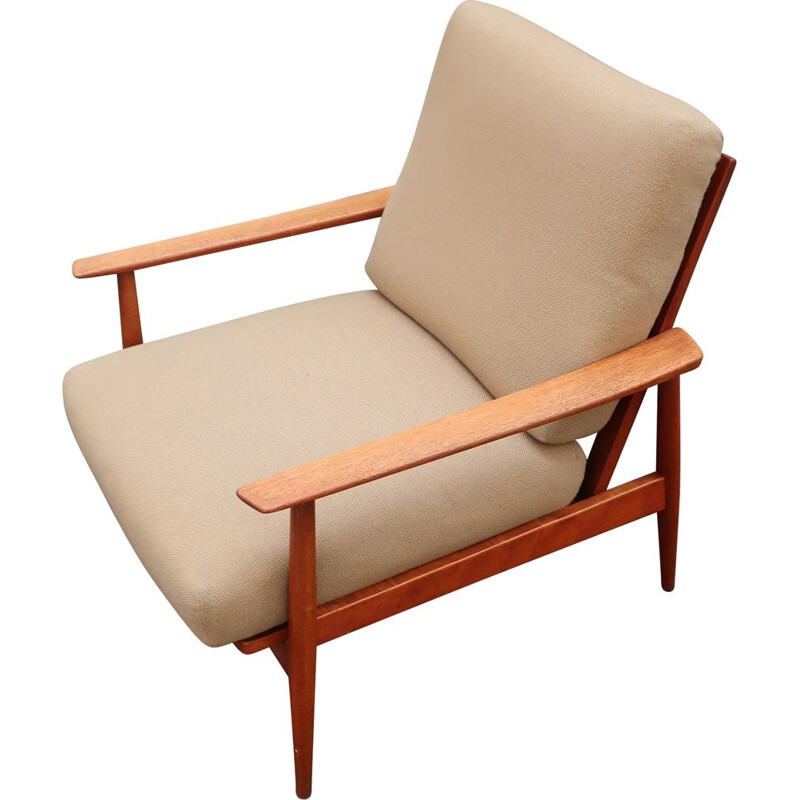 Fauteuil vintage en teck et tissu Knoll Antimott  1960