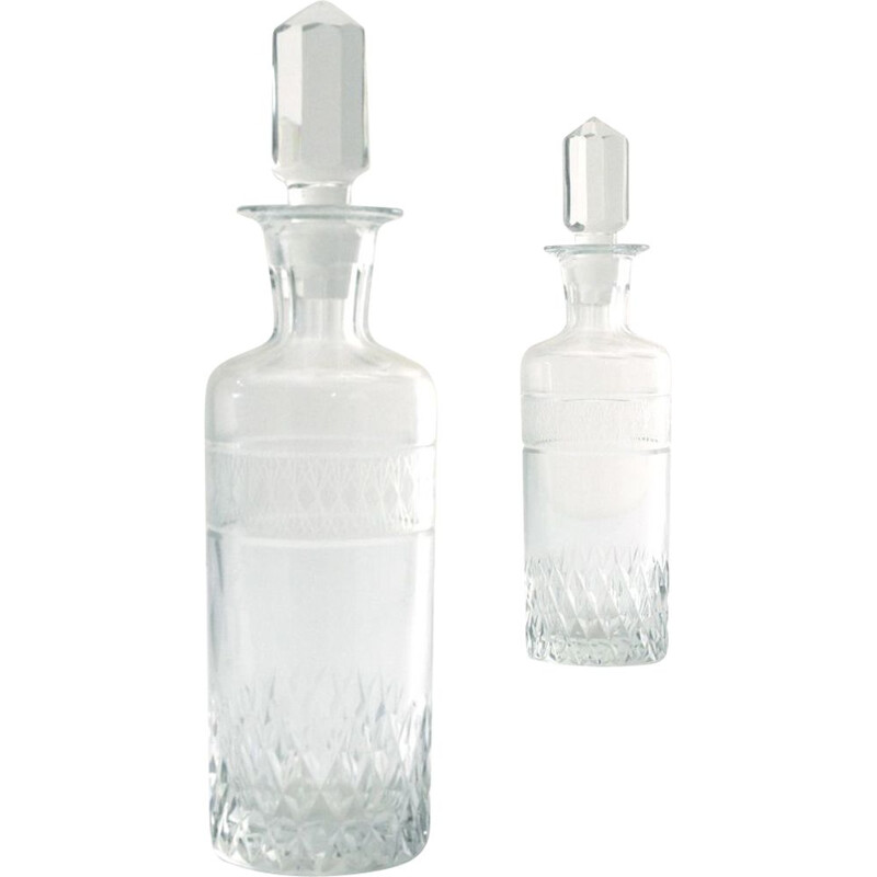 Pair of vintage glass bottles with plug Art deco 1930