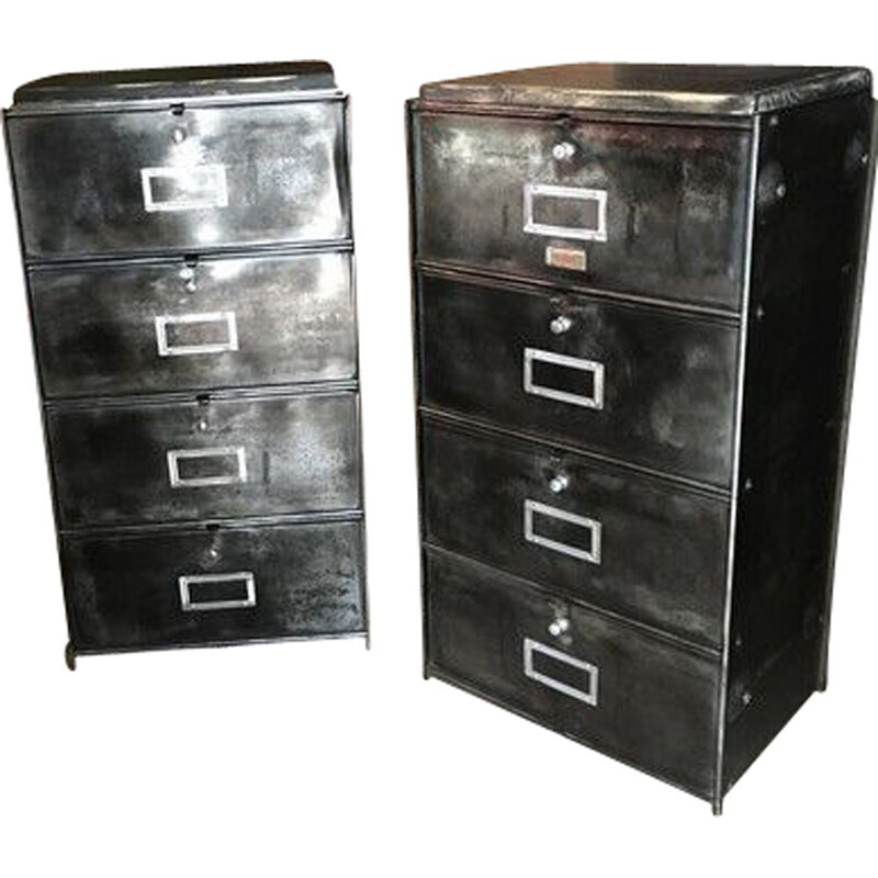 Pair of vintage industrial cabinets 4 flap 1950