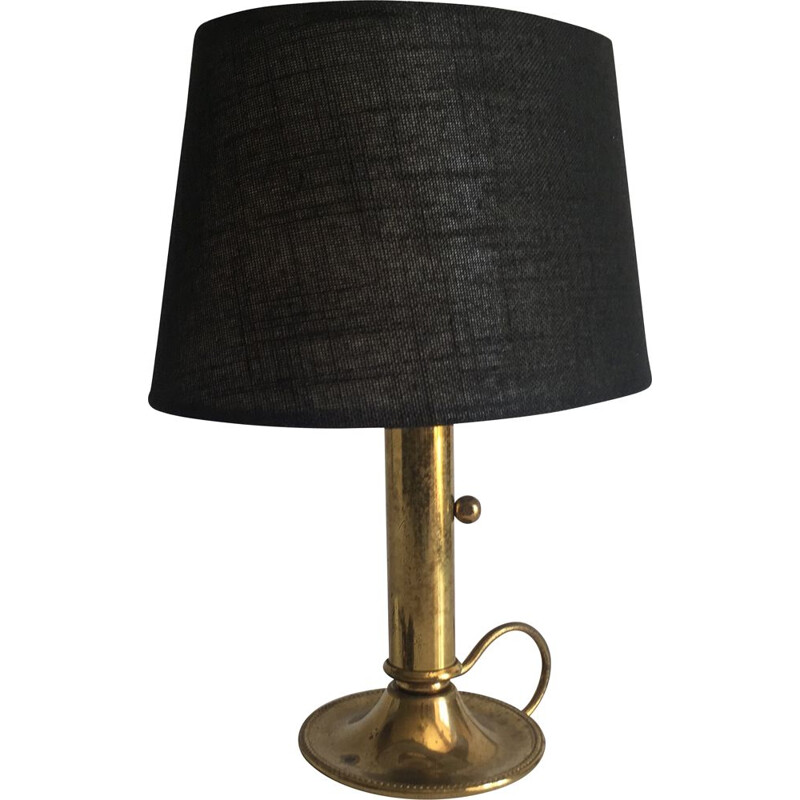 Small Vintage Lamp Chic Brass and Black Fabric