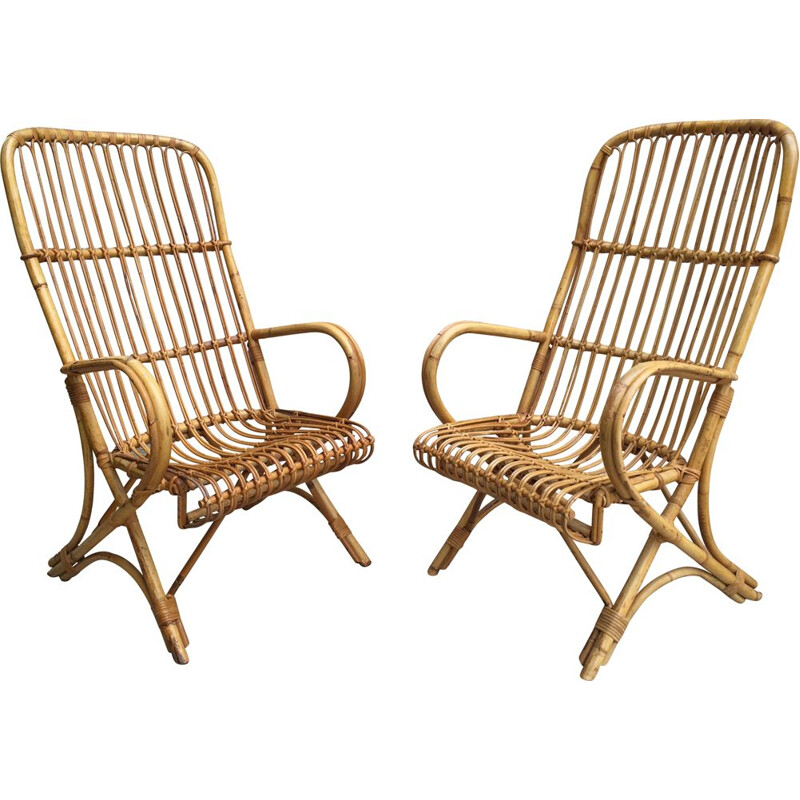 Pair of vintage armchairs in Rattan