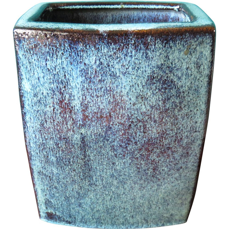 Vase vintage bleuté en grès