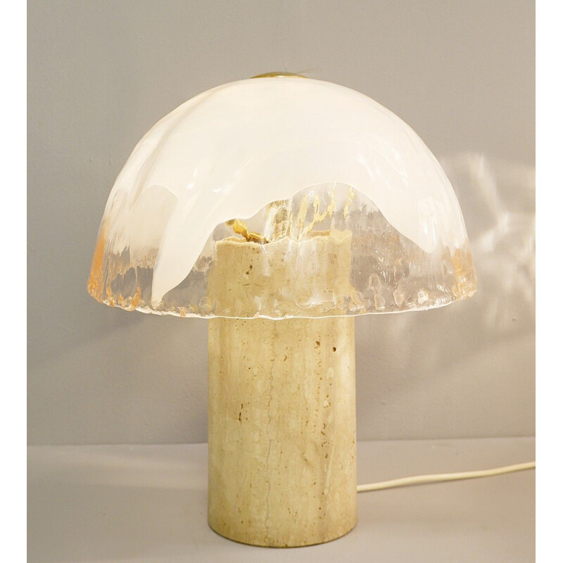 Pair of La Murrina Vintage Table Lamps in Murano Glass Travertine