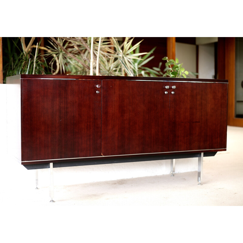 Vintage sideboard in solid wood and steel by Négroni, France 1970