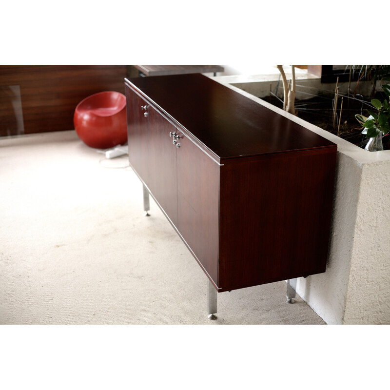 Vintage sideboard in solid wood and steel by Négroni, France 1970