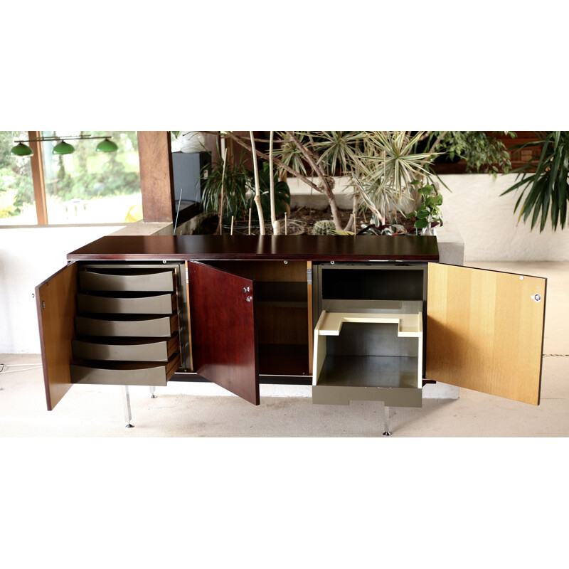 Vintage sideboard in solid wood and steel by Négroni, France 1970