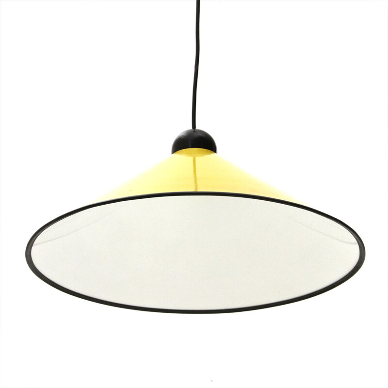 Vintage Yellow painted aluminum pendant lamp, 1950s