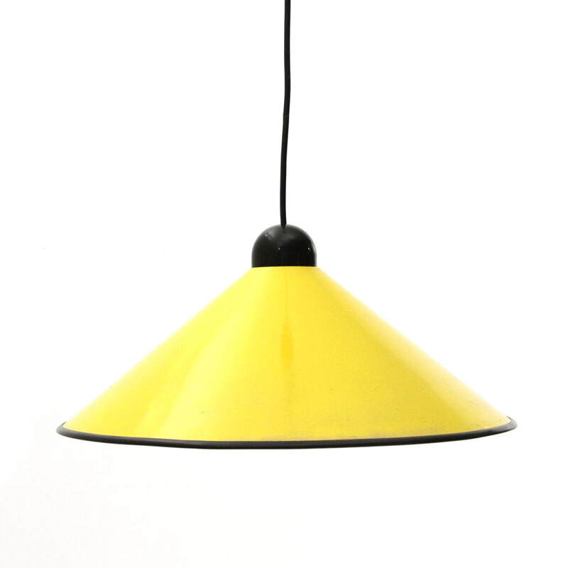 Suspension vintage en aluminium peint en jaune 1950